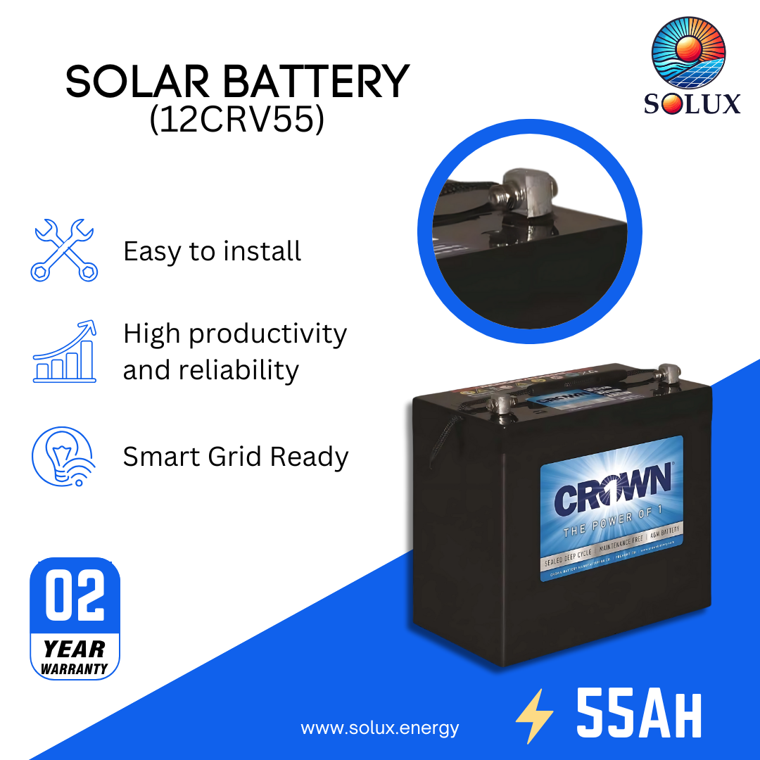 This is an image of Crown 12V 55Ah Deep Cycle Battery 12CRV55